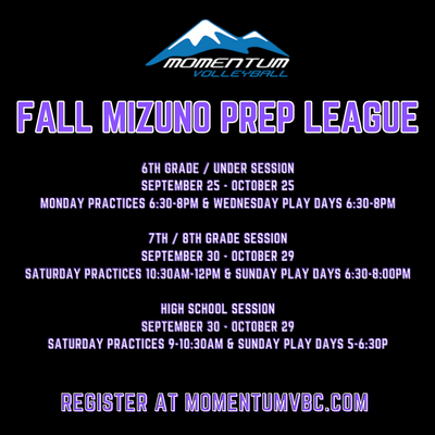 Fall Prep League begins September 25 & 30!
